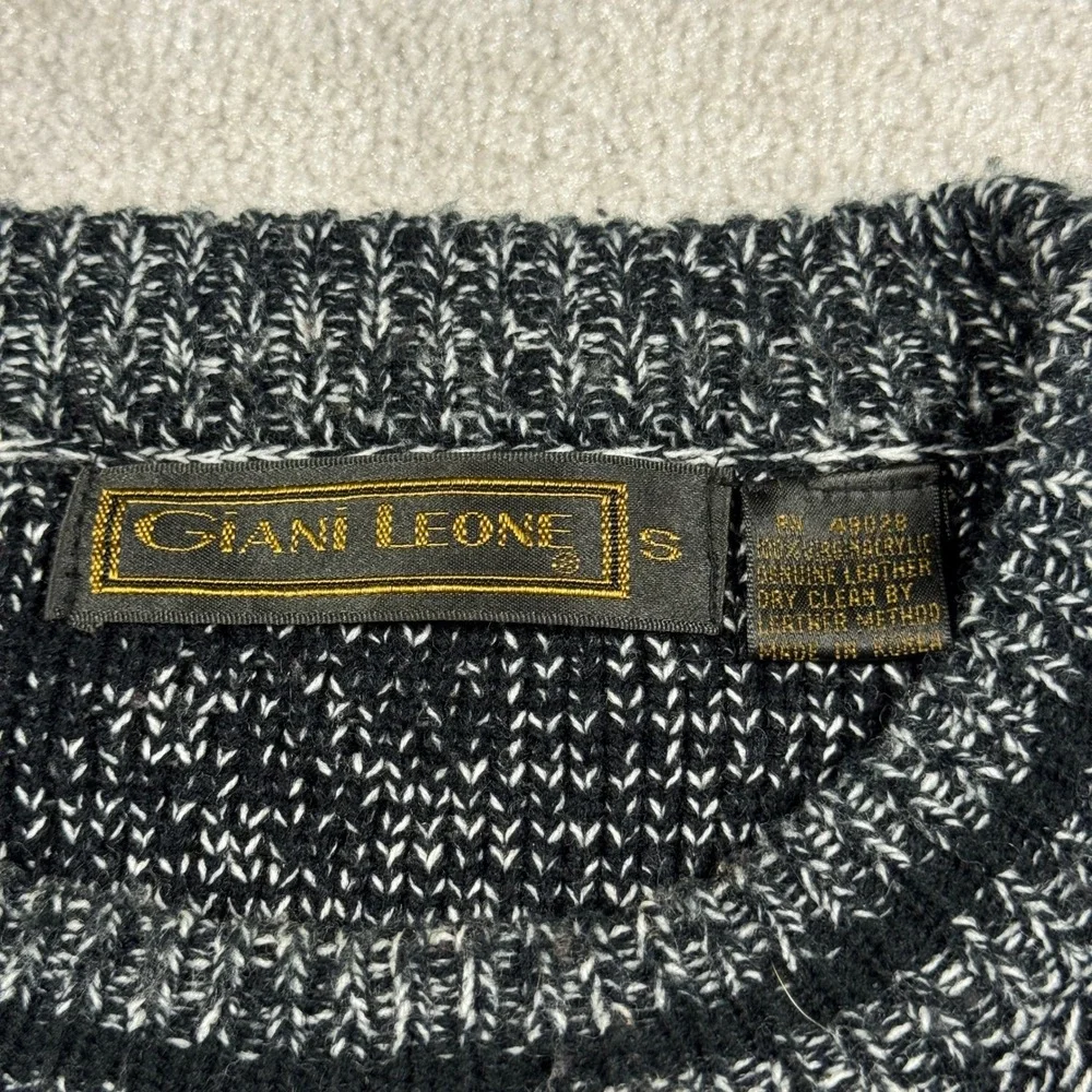 Giani Leone Sweater Mens Small Black Leather Patch Chevron Marl Knit Vintage